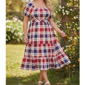 NWT TORRID plaid tiered americana dress size 4X red white blue classic patriotic